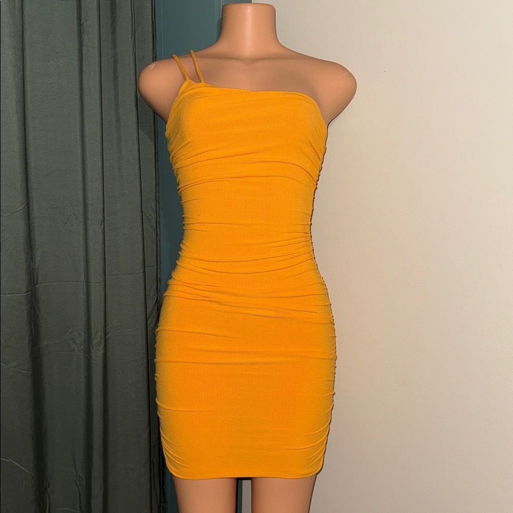 Princess Polly Mustard Yellow Ruched Bodycon Mini Dress | Size 2